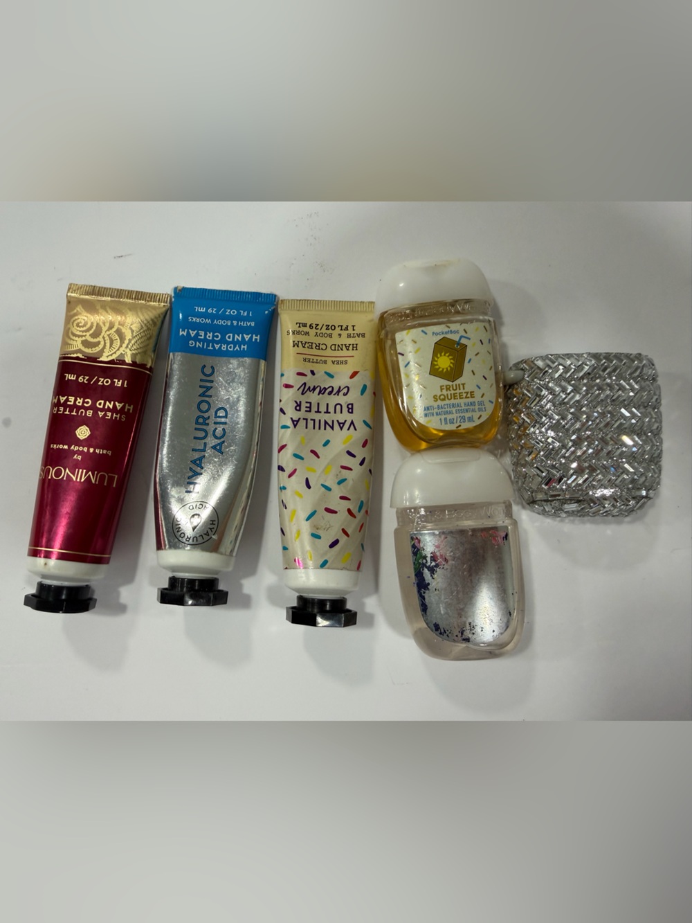 Bath & body works scented lotion and hand sanitizers with sparkly case